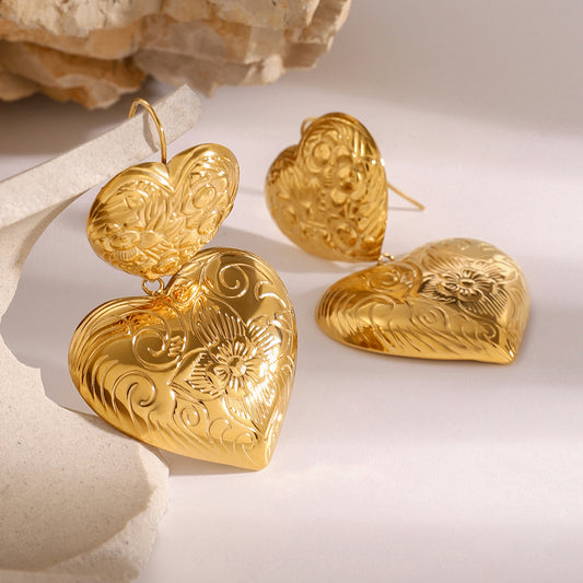 Stainless steel 18k gold-plated heart earrings