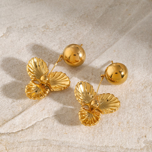 Stainless steel 18k gold-plated flower earrings