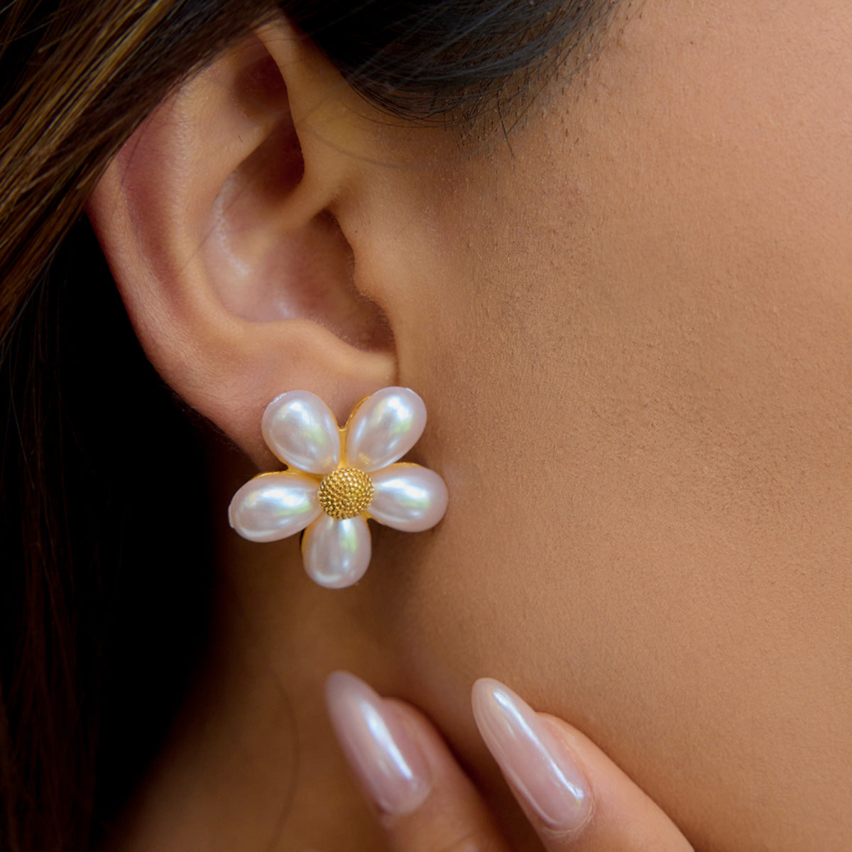 Stainless steel 18k gold-plated round floral jewelry set