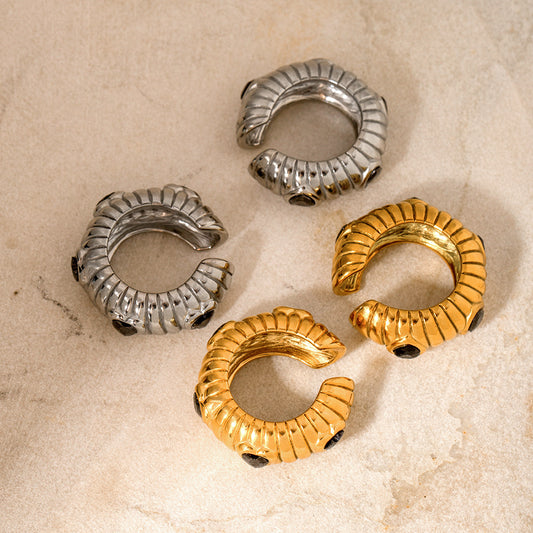 Stainless steel black cubic zirconia puffed texture ear clips