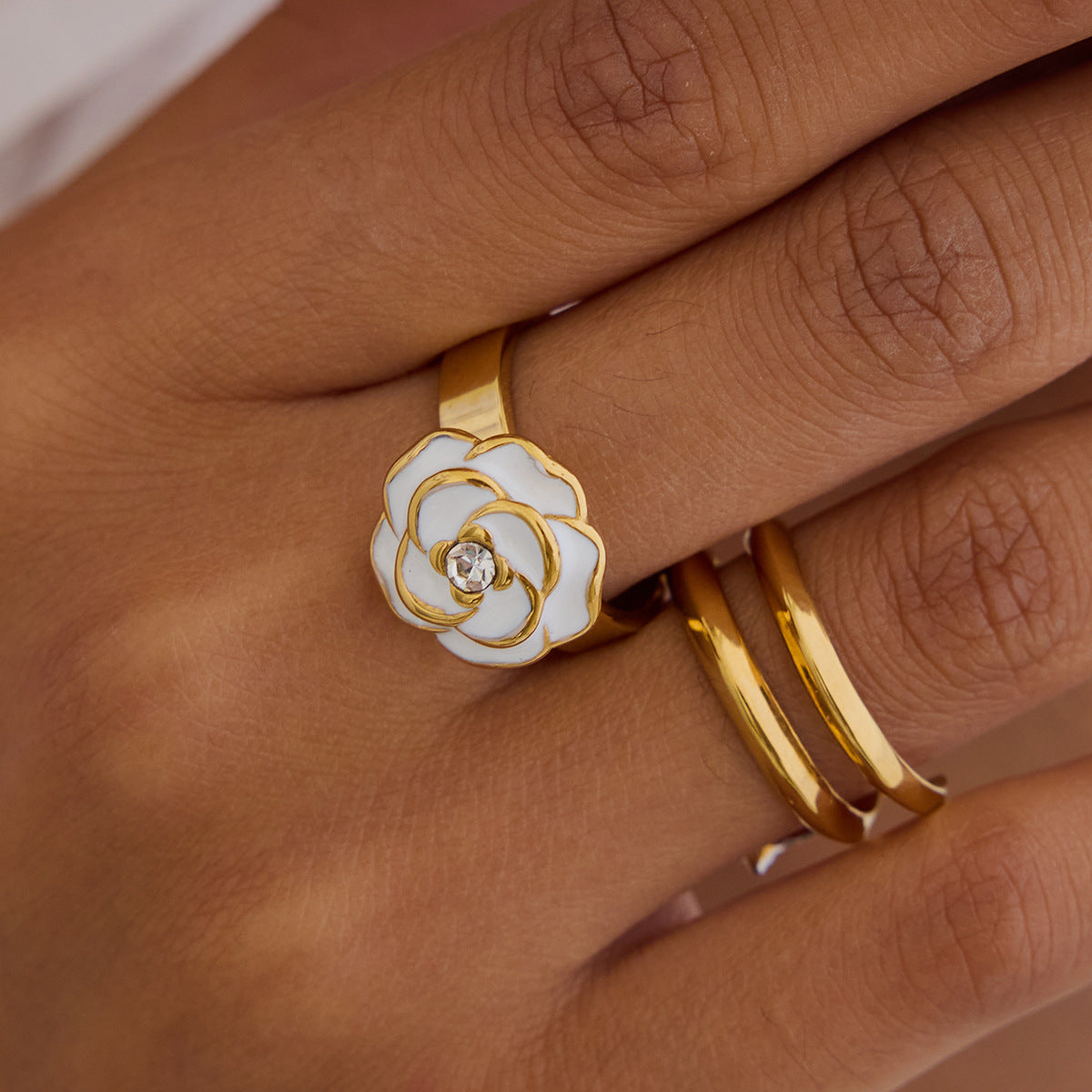 Stainless steel 18k gold-plated flower jewelry set
