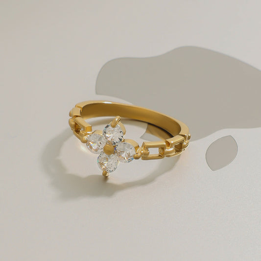 Stainless steel 18k gold-plated zircon ring