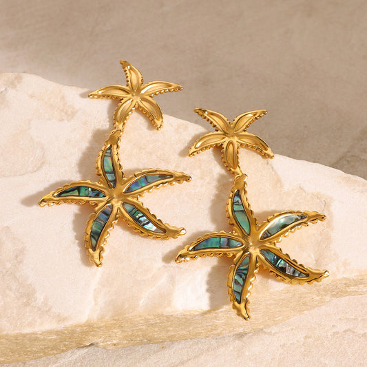 Stainless steel oil-dripping starfish stud earrings