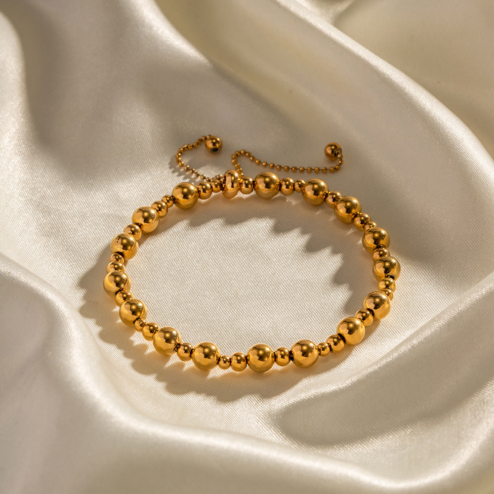 Stainless steel 18k gold-plated round beaded bracelet
