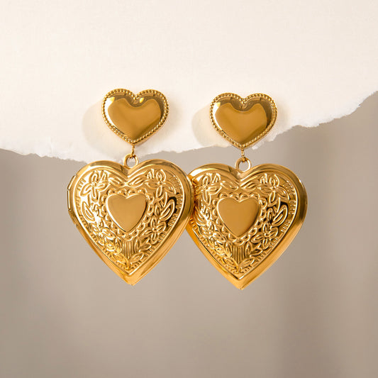 Stainless steel 18k gold-plated heart earings