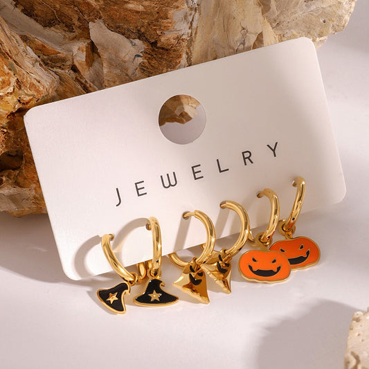 Stainless steel 18k gold-plated Halloween earrings