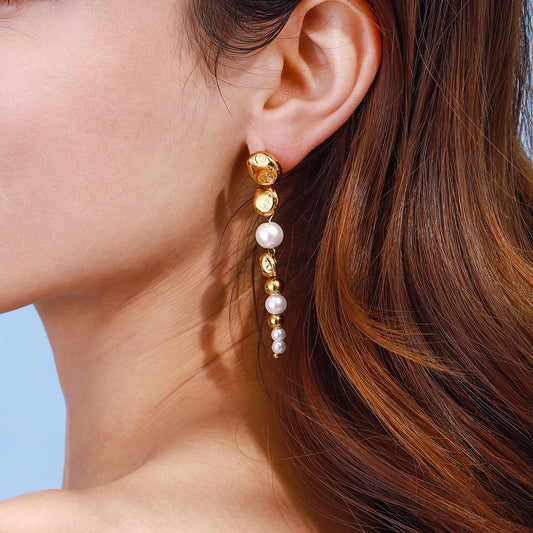 Stainless steel 18k gold-plated pearl earrings