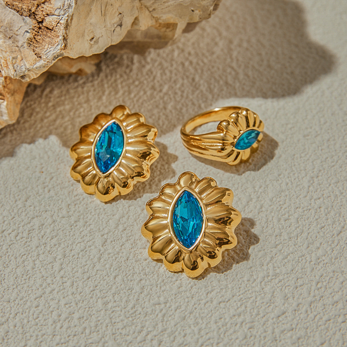Stainless steel 18k gold-plated blue zircon jewelry