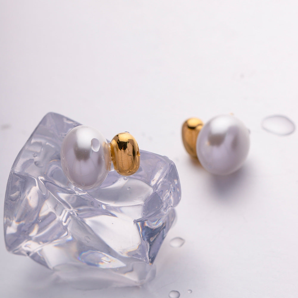 Stainless steel 18k gold-plated pearl earrings