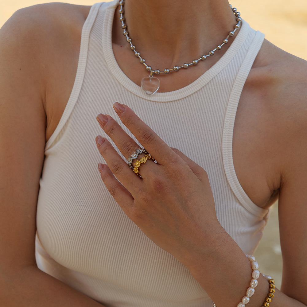 Stainless steel 18k gold-plated floral ring