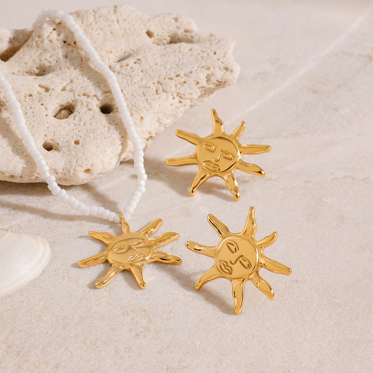 Stainless steel 18k gold-plated sun jewelry set