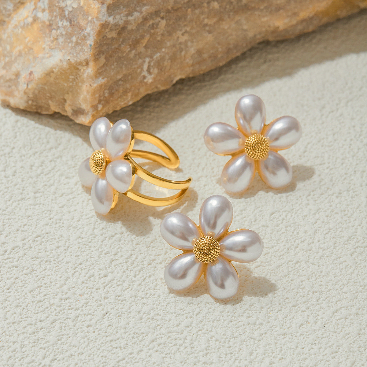 Stainless steel 18k gold-plated round floral jewelry set