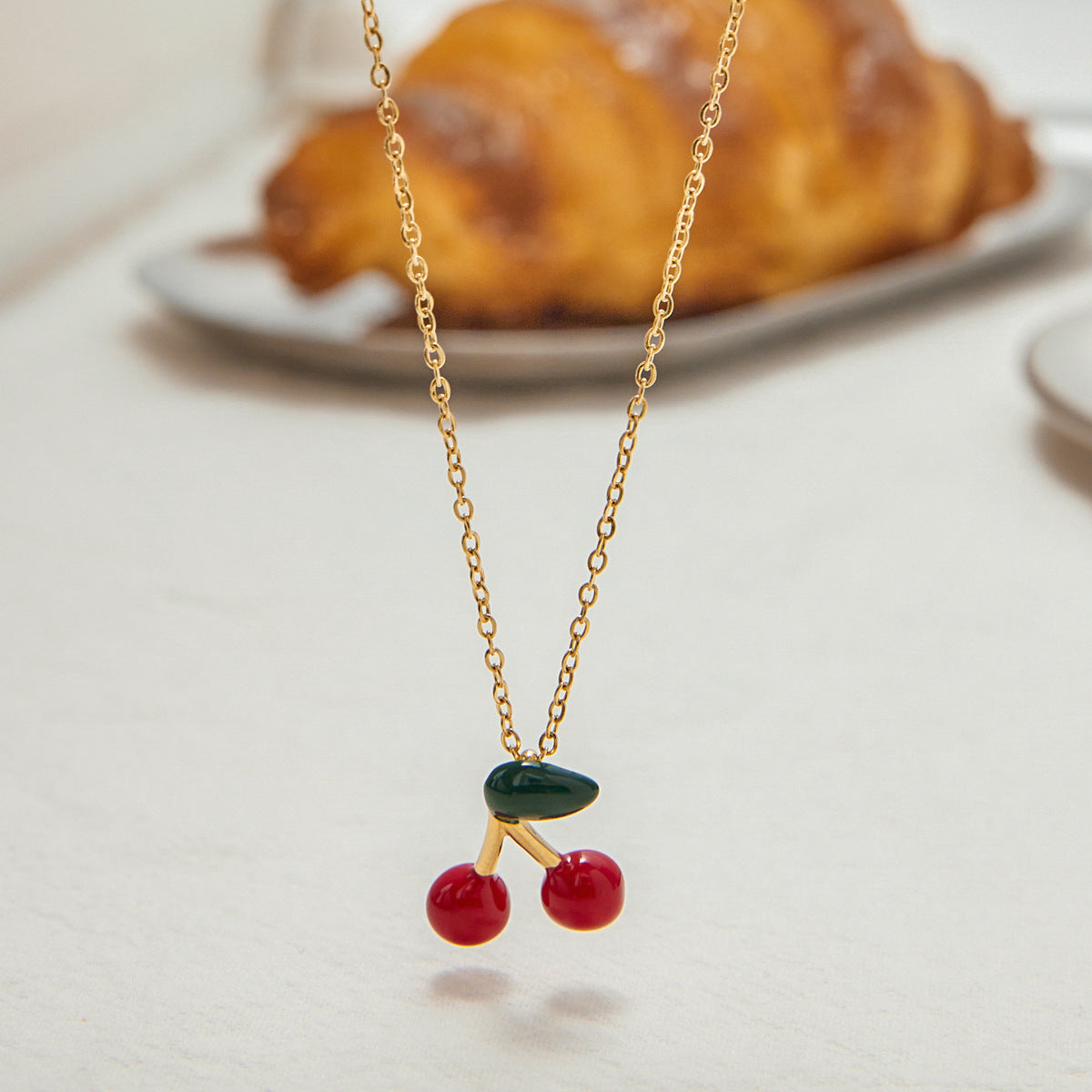 Stainless steel 18k gold-plated cheery necklace