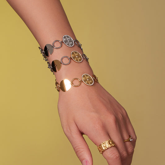 Stainless steel cz letter spliced circle chain jewelry set