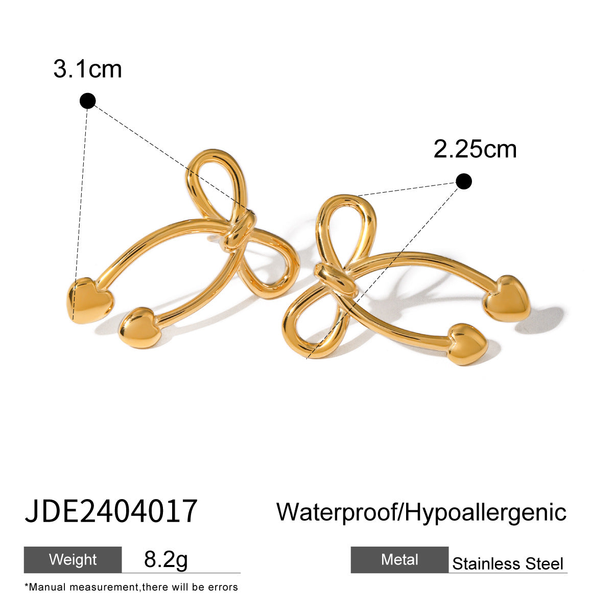 Stainless steel 18k gold-plated bow jewelry set