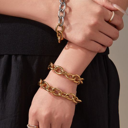 Two-tone stainless steel Cuban chain jewelry set