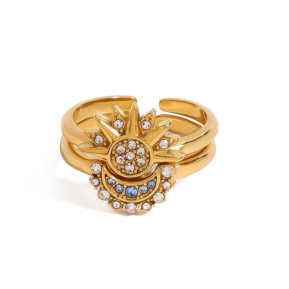 Stainless steel 18k gold-plated sun and moon rings