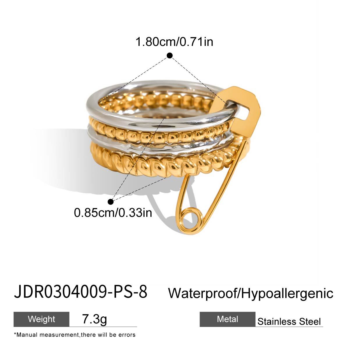 Stainless steel 18k gold-plated safety pin ring