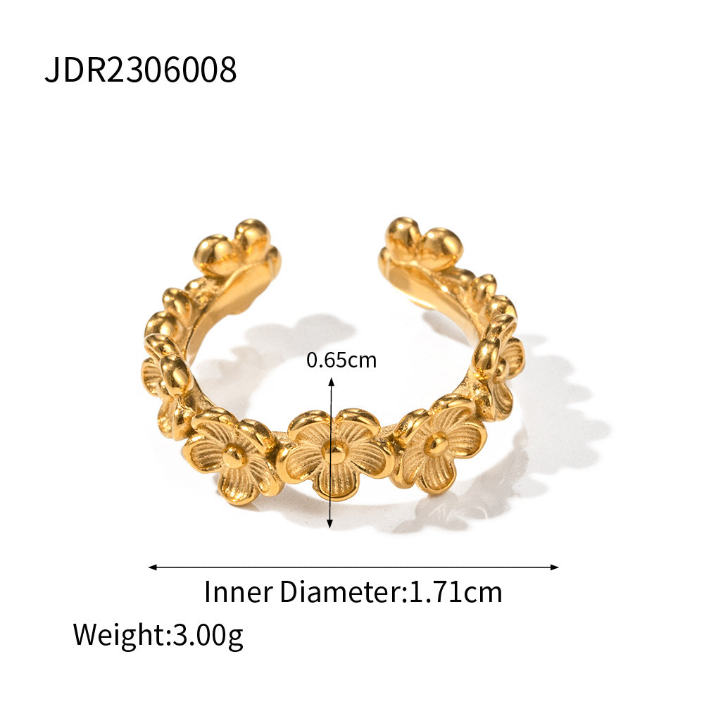 Stainless steel 18k gold-plated floral ring
