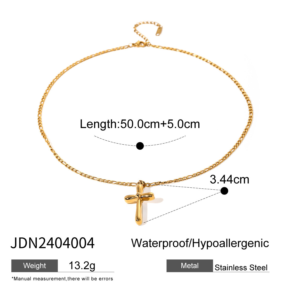 Stainless steel 18k gold-plated cross pendant necklace