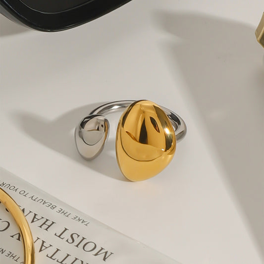 Two-tone stainless steel teardrop ring