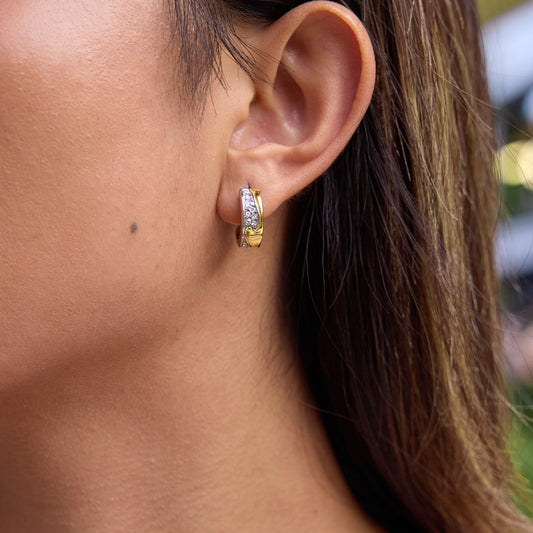 Two-tone cz c-hoop titanium steel earrings