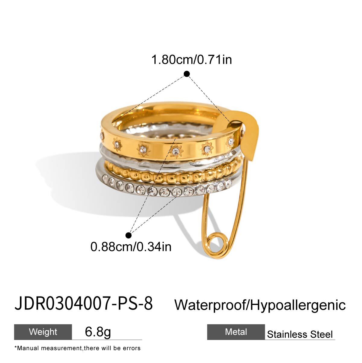 Stainless steel 18k gold-plated safety pin ring