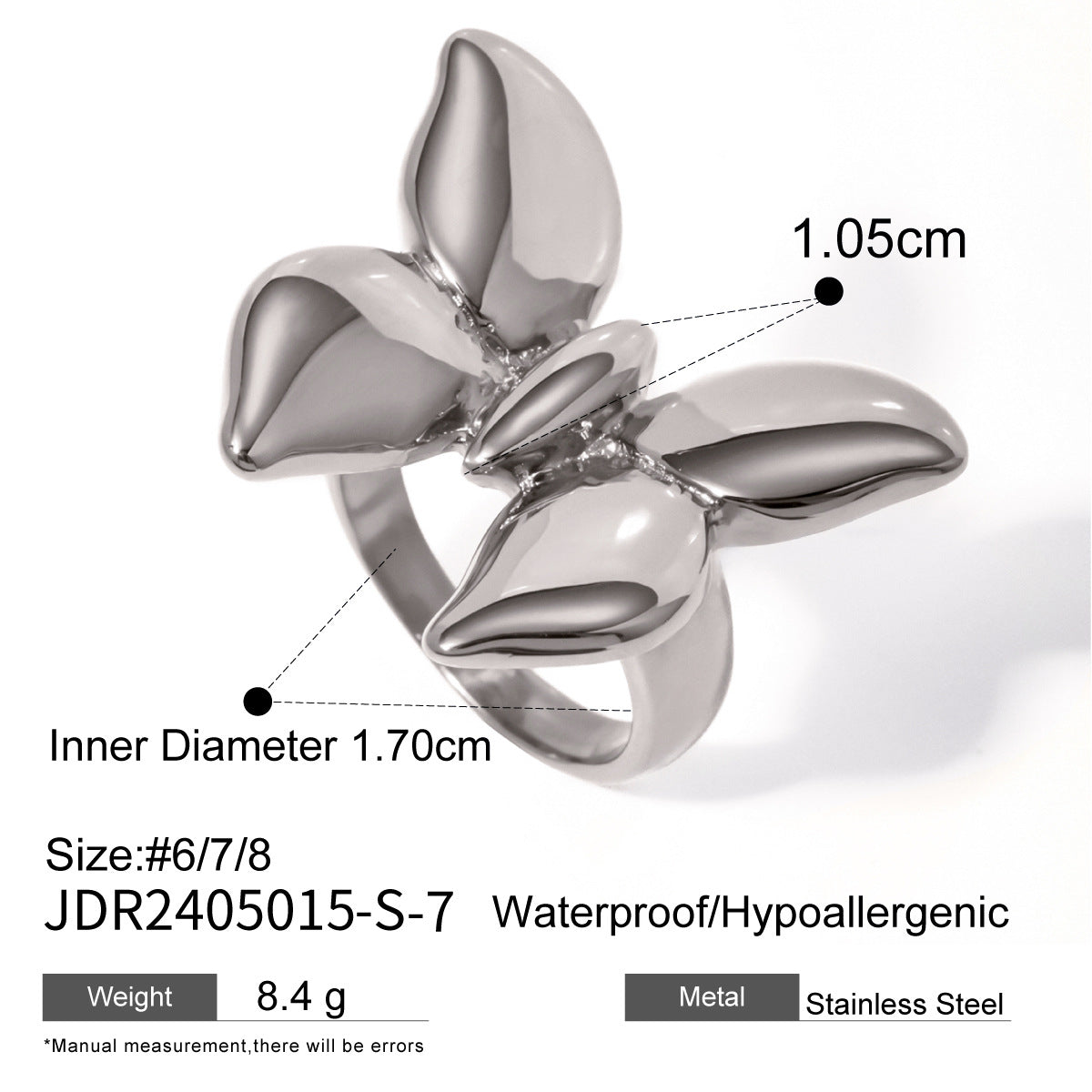 Stainless steel 18k gold-plated bow tie ring