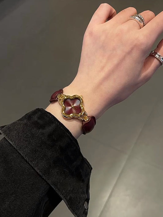 Ankora Red Four Leaf Clover Leather Bracelet Watch