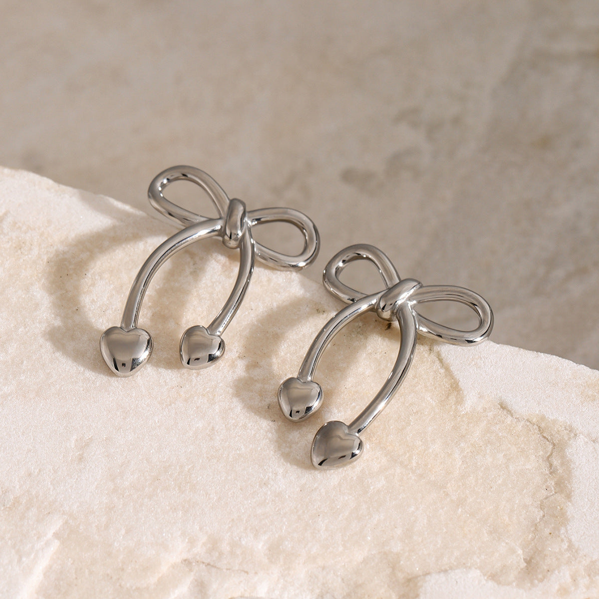 Stainless steel 18k gold-plated bow jewelry set