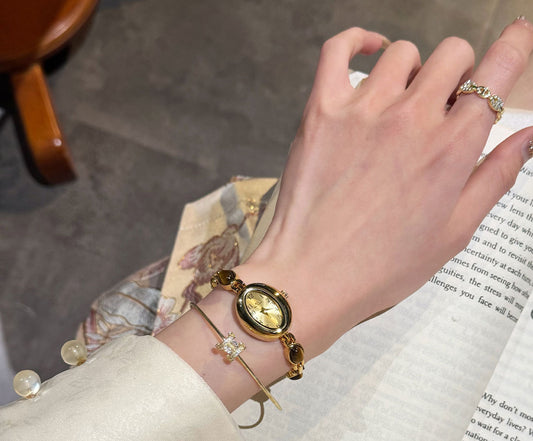 Natural Stone & Jade Oval Luxury Chain Watch