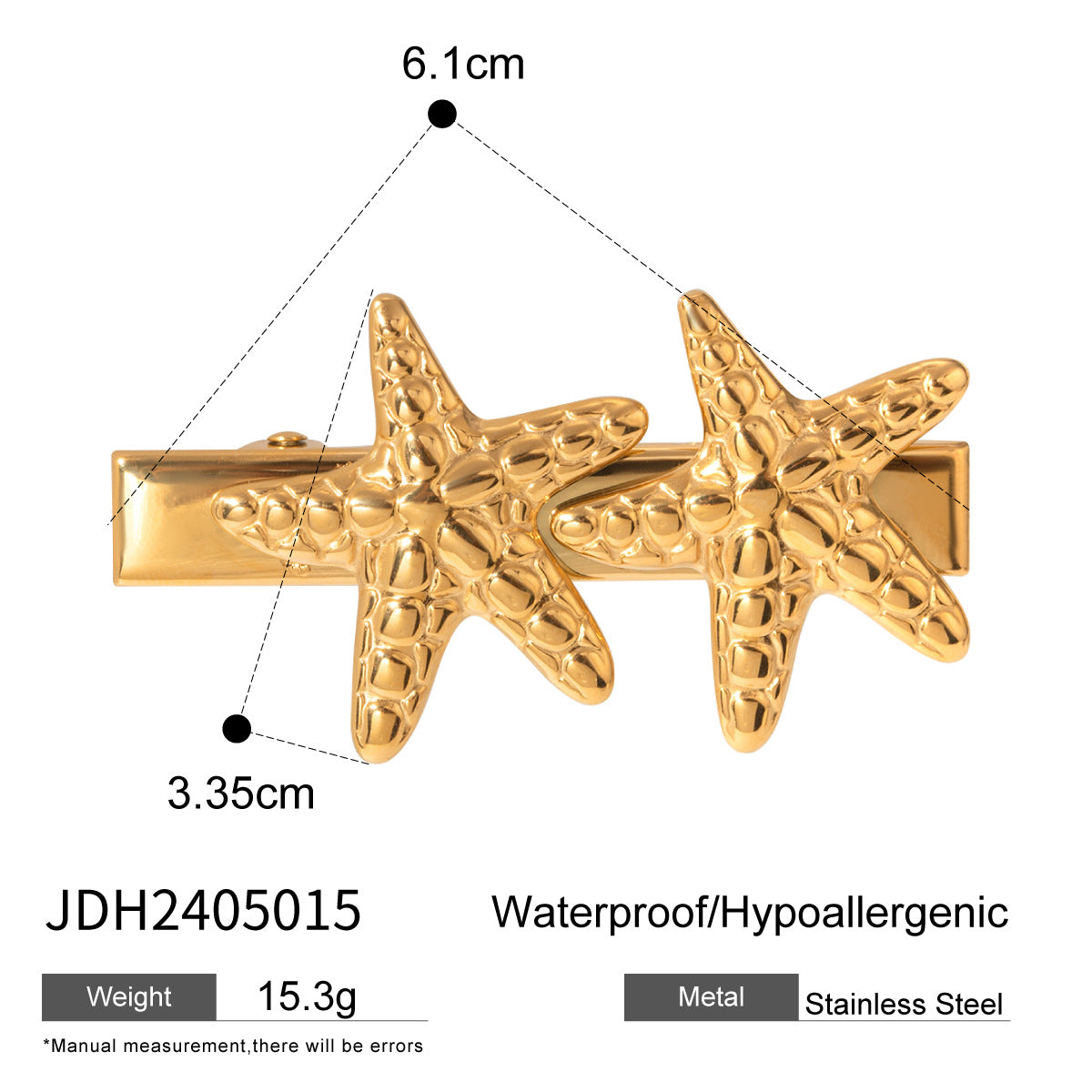 Stainless steel 18k gold-plated hair clips
