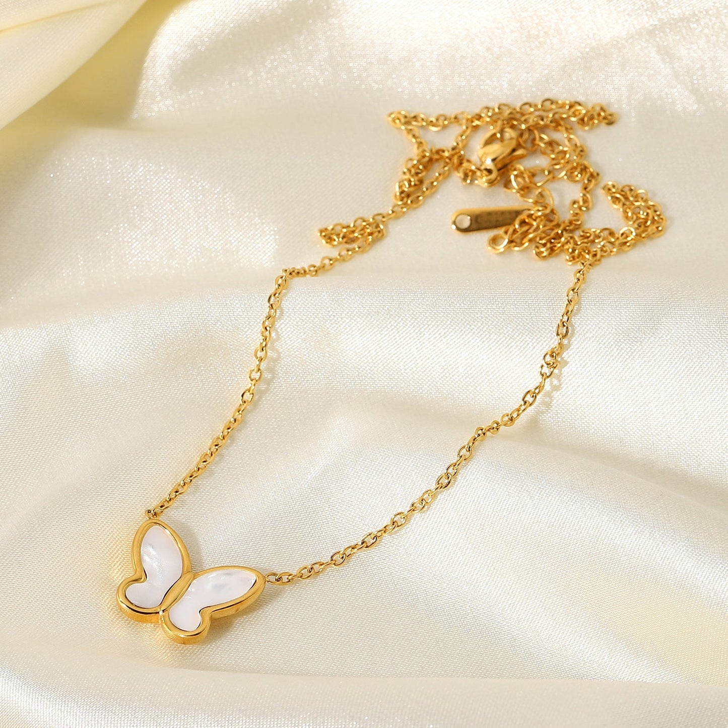 Stainless steel 18k gold-plated white butterfly necklace