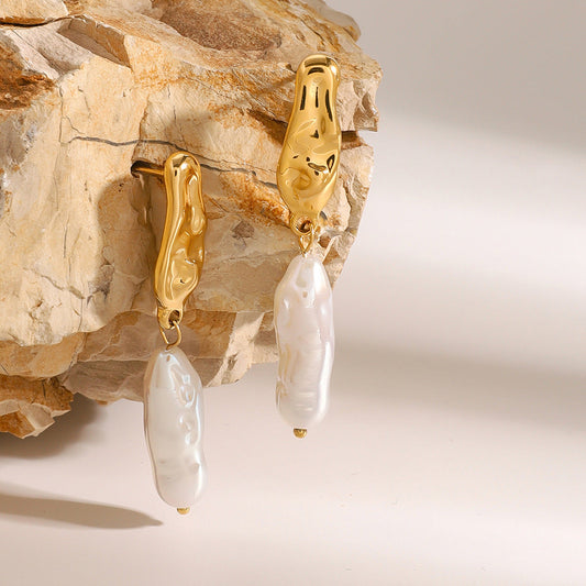 Stainless steel 18k gold-plated pearl earrings