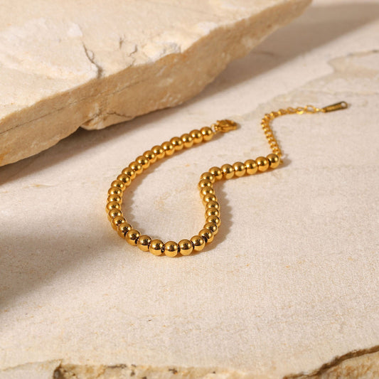 Stainless steel 18k gold-plated round beaded bracelet