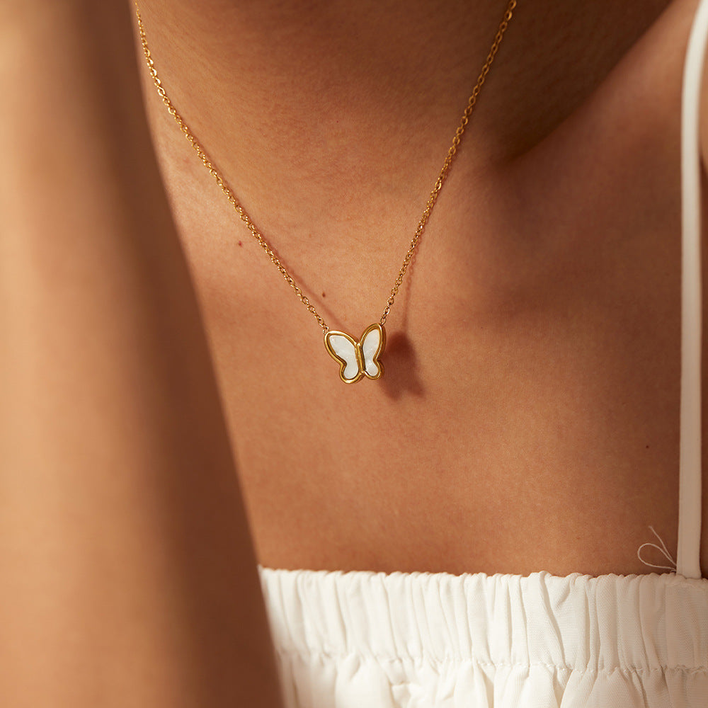 Stainless steel 18k gold-plated white butterfly necklace