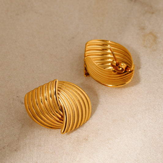 Stainless steel 18k gold-plated stripe textures earrings