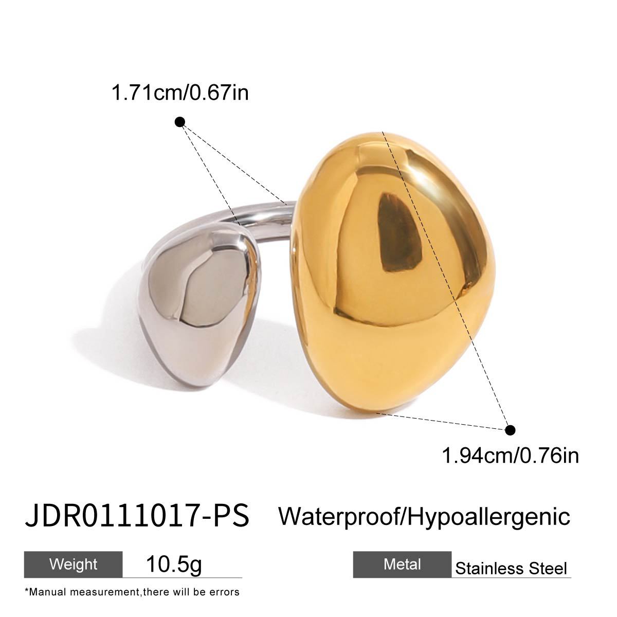 Two-tone stainless steel teardrop ring