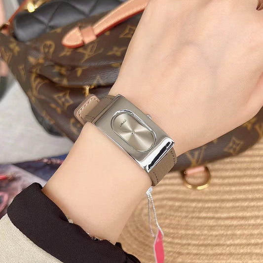 Rectangular Shiny Simple Casual Leather Watch