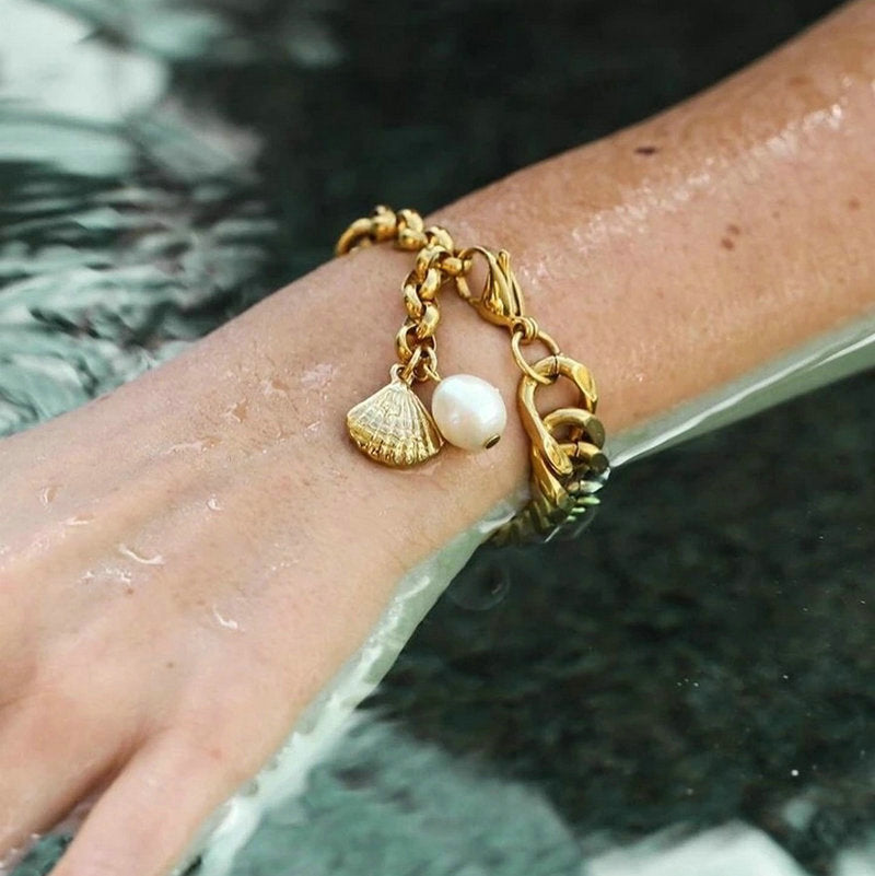 Stainless steel 18k gold-plated pearl bracelet