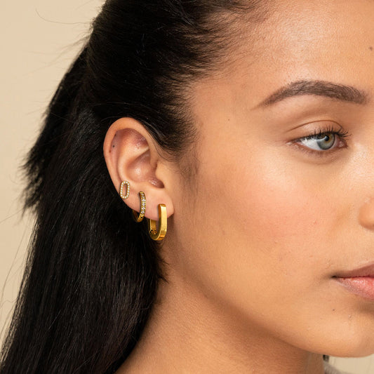 3 pairs of Stainless Steel 18k Gold-plated Circle Rhinestone Earrings