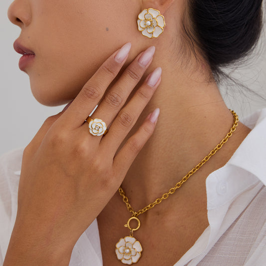 Stainless steel 18k gold-plated flower jewelry set