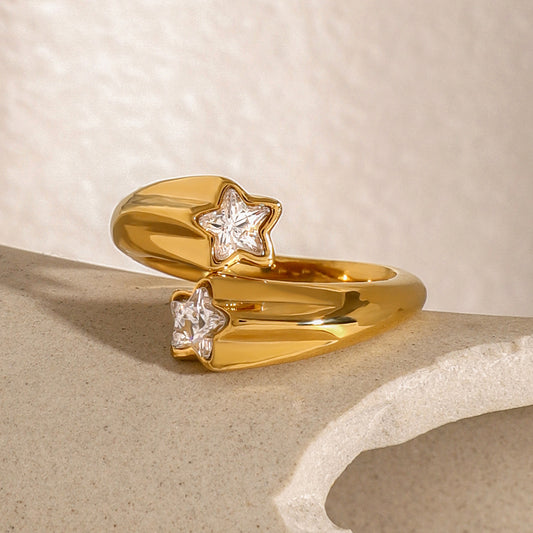 Stainless steel 18k gold-plated star ring