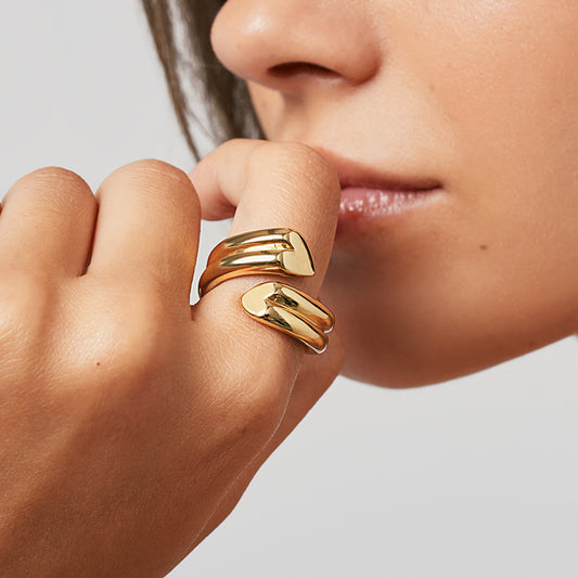 Stainless steel 18k gold-plated heart ring