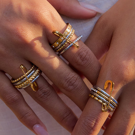 Stainless steel 18k gold-plated safety pin ring