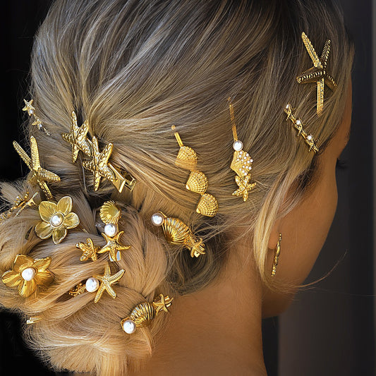 Stainless steel 18k gold-plated hair clips