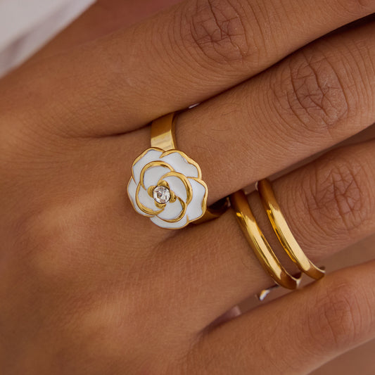 Stainless steel 18k gold-plated flower jewelry set