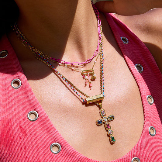 Stainless steel 18k gold-plated cross necklace