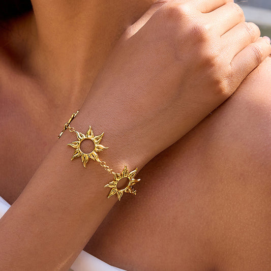 Stainless steel 18k gold-plated sun jewelry set