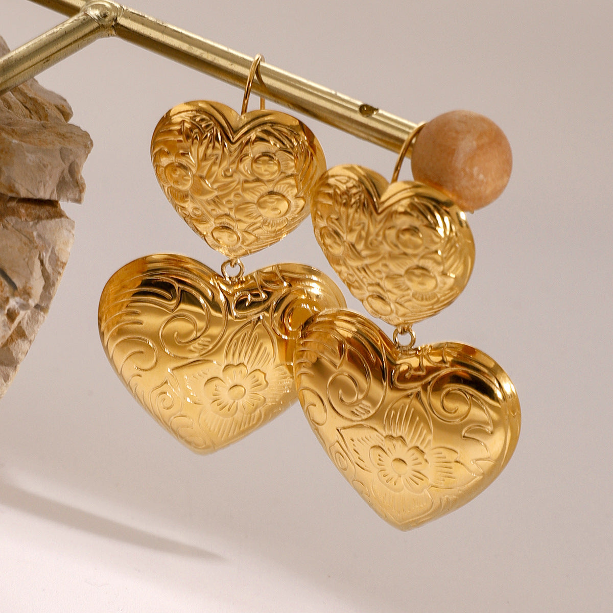 Stainless steel 18k gold-plated heart earrings